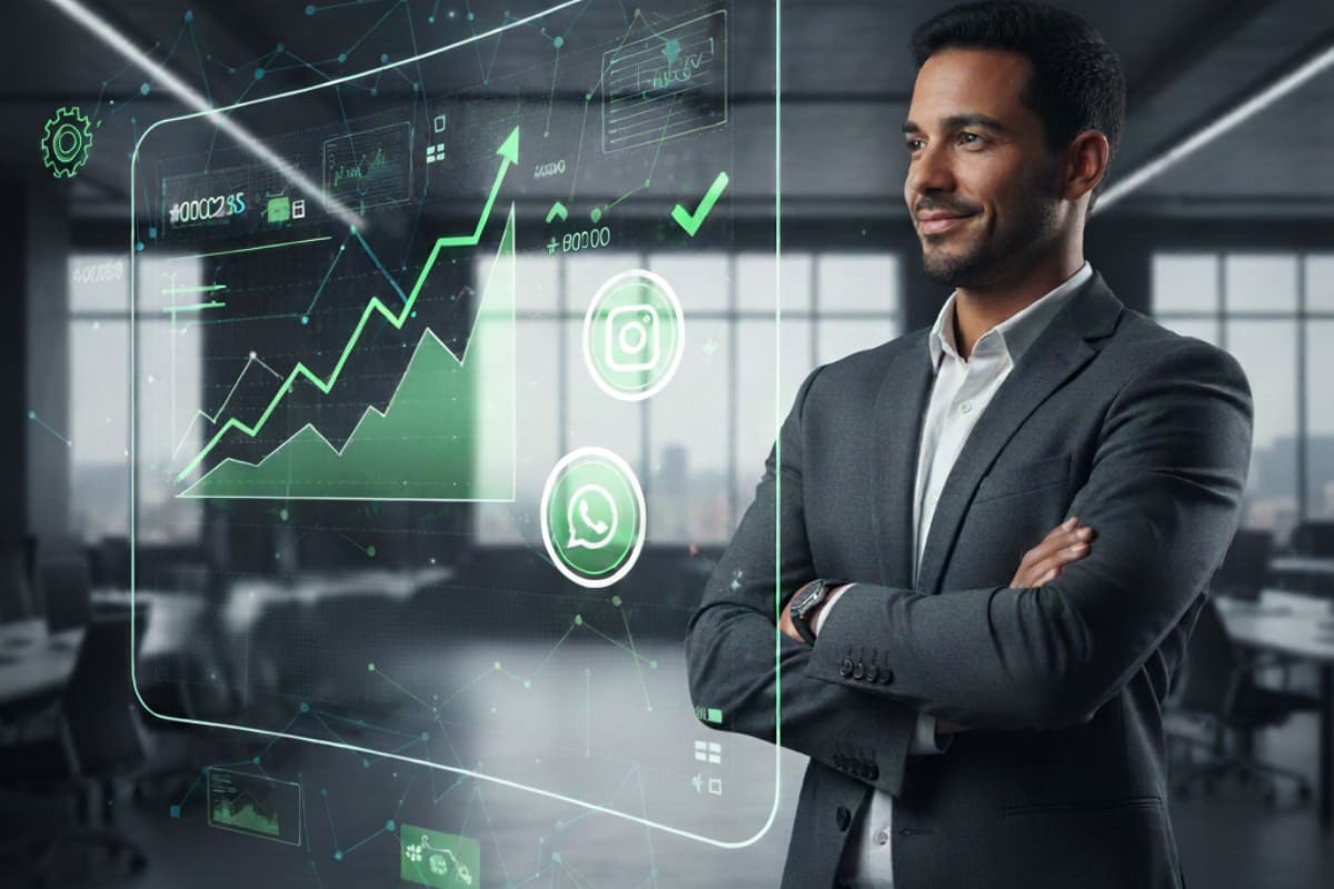 Empresário analisando dashboard de crescimento digital